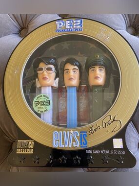 PEZ Collectibles Elvis PEZ Dispensers - Gold Tin Set (Blue, Pink, Green)